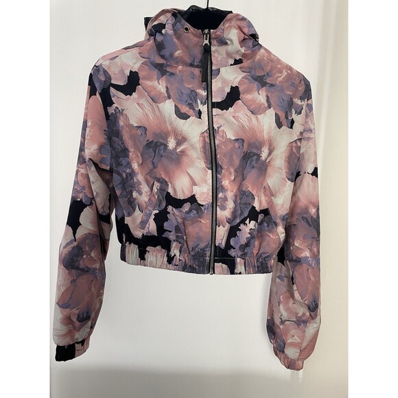 Forever 21 Cropped Hoodie Bomber Floral Jacket Pockets Full Zip SZ XS - Picture 3 of 8